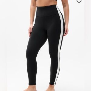 Athleta Black High-Waist Leggings with Silver Side Stripe